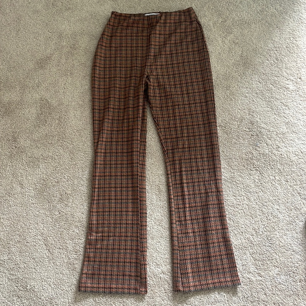 Urban outfitters stretch flare pants. Orange plaid, size small